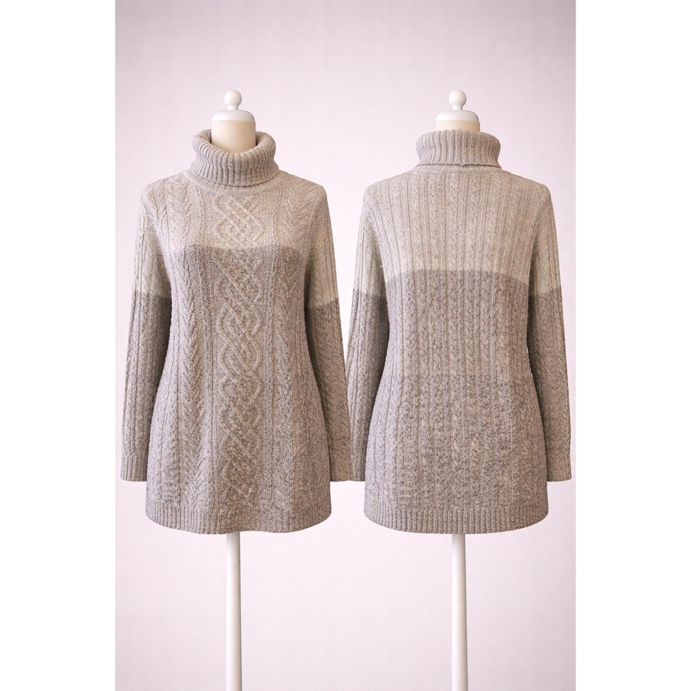 Jeanne Pierre Womens XL Cable Knit Turtleneck Ombre‎ Sweater Grey Cream Cotton